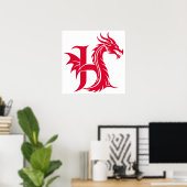 Dragon Styled Letter H, Dragon Alphabet, Monogram Poster (Thuiskantoor)