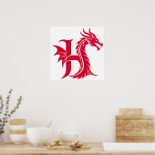 Dragon Styled Letter H, Dragon Alphabet, Monogram Poster (Keuken)