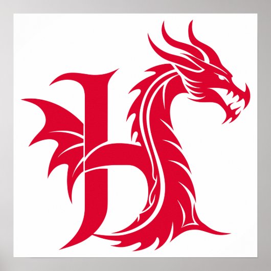 Dragon Styled Letter H, Dragon Alphabet, Monogram Poster (Voorkant)
