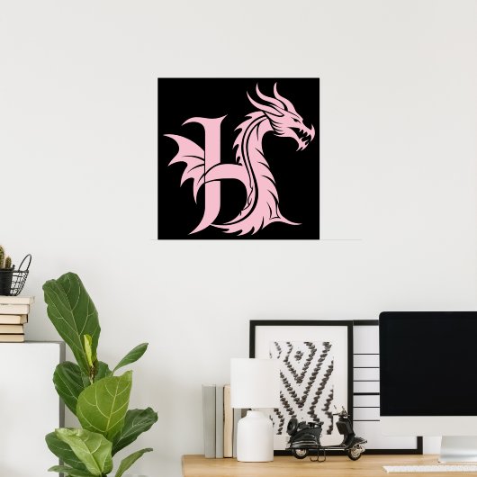 Dragon Styled Letter H, Dragon Alphabet, Monogram Poster (Thuiskantoor)