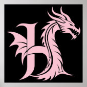 Dragon Styled Letter H, Dragon Alphabet, Monogram Poster (Voorkant)