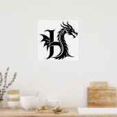 Dragon Styled Letter H, Dragon Alphabet, Monogram Poster (Keuken)