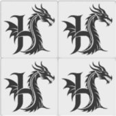 Dragon Styled Letter H, Dragon Alphabet, Monogram Sticker (Voorkant)