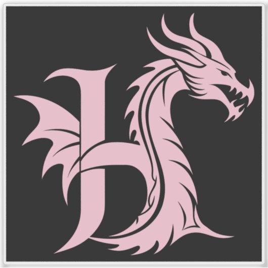 Dragon Styled Letter H, Dragon Alphabet, Monogram Sticker (Voorkant)