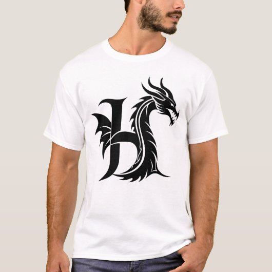Dragon Styled Letter H, Dragon Alphabet, Monogram T-shirt (Voorkant)