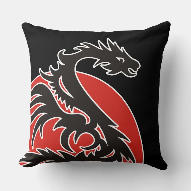 Dragon Sun Power - zwart rood wit + uw ideeën Kussen (Voorkant)