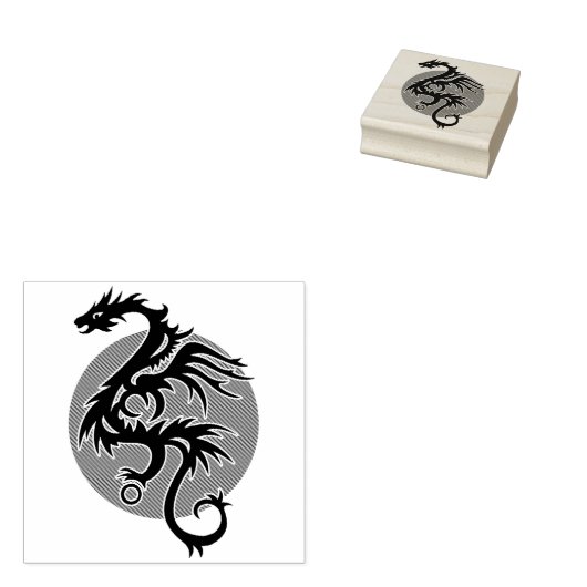Dragon Sun rechts - zwart rood wit + uw ideeën Rubberstempel (Gestempeld)