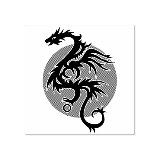 Dragon Sun rechts - zwart rood wit + uw ideeën Rubberstempel (Afrduk)