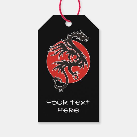 Dragon Sun - zwart rood wit + uw ideeën Cadeaulabel (Voorkant)