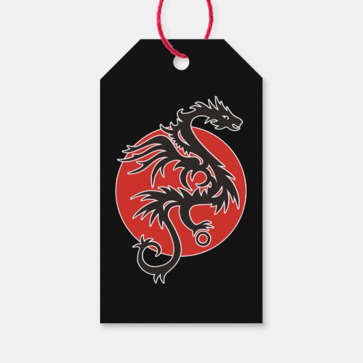 Dragon Sun - zwart rood wit + uw ideeën Cadeaulabel (Achterkant)