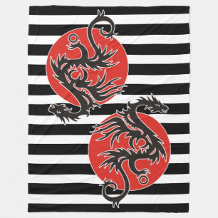 Dragon Sun - zwart rood wit + uw ideeën Fleece Deken
