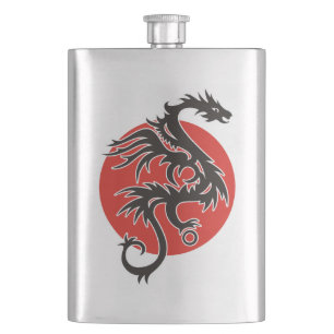 Dragon Sun - zwart rood wit + uw ideeën Heupfles