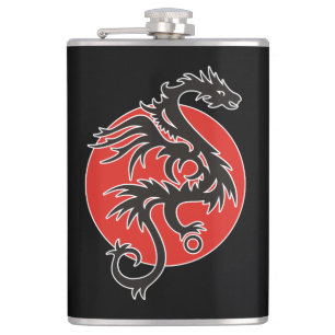 Dragon Sun - zwart rood wit + uw ideeën Heupfles