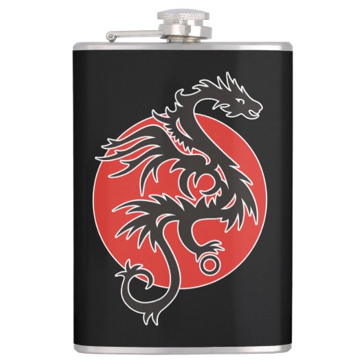 Dragon Sun - zwart rood wit + uw ideeën Heupfles (Voorkant)
