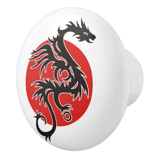 Dragon Sun - zwart rood wit + uw ideeën Keramische Knop (Rechts)