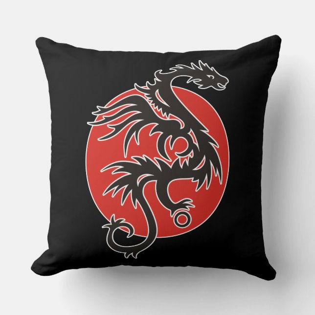Dragon Sun - zwart rood wit + uw ideeën Kussen (Voorkant)