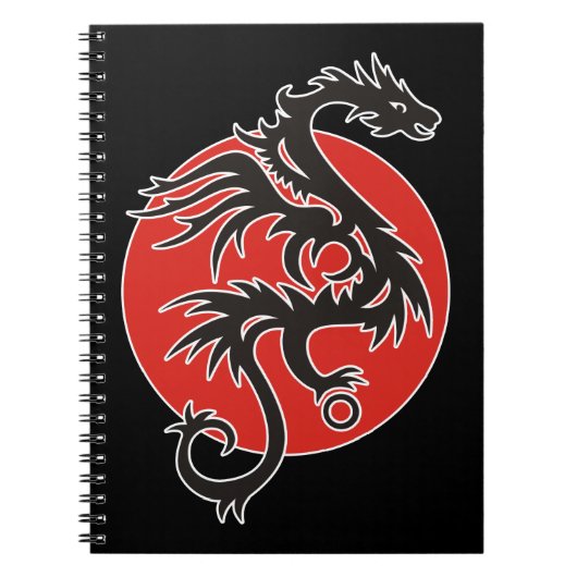Dragon Sun - zwart rood wit + uw ideeën Notitieboek (Voorkant)