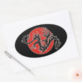 Dragon Sun - zwart rood wit + uw ideeën Ovale Sticker (Envelop)