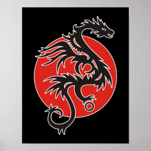 Dragon Sun - zwart rood wit + uw ideeën Poster