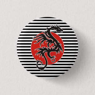 Dragon Sun - zwart rood wit + uw ideeën Ronde Button 3,2 Cm