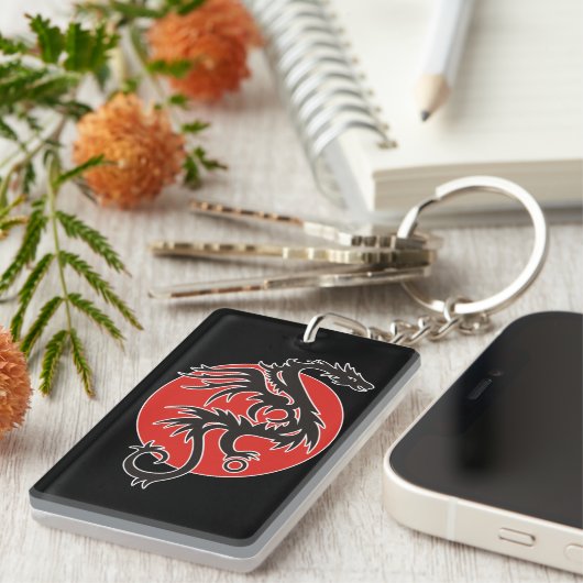 Dragon Sun - zwart rood wit + uw ideeën Sleutelhanger (Voorkant Rechts)
