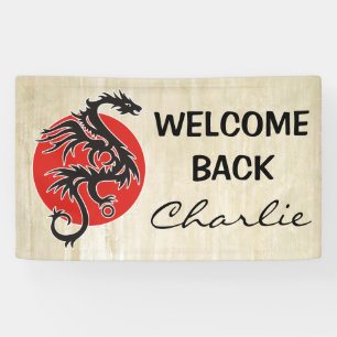 Dragon Sun - zwart rood wit + uw ideeën Spandoek