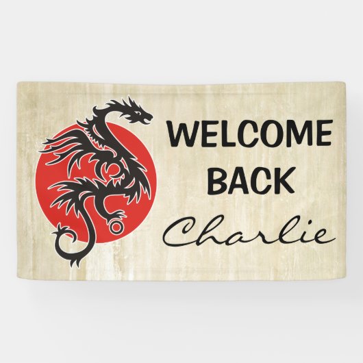 Dragon Sun - zwart rood wit + uw ideeën Spandoek (Horizontaal)