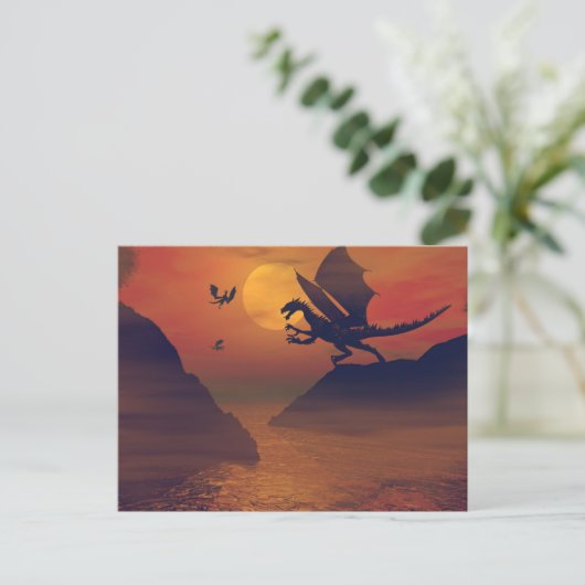Dragon Sunset Briefkaart (Staand voorkant)