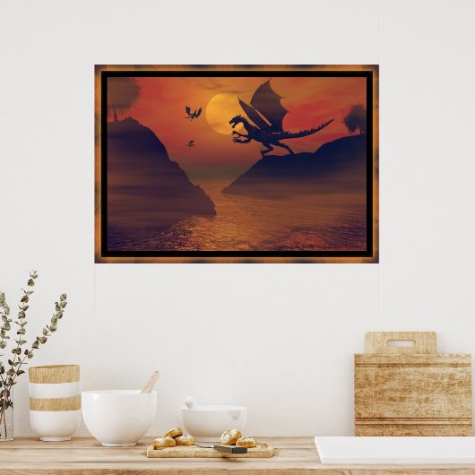 Dragon Sunset van Michelle Wilder Poster (Keuken)