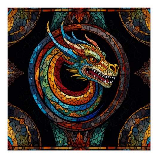 Dragon Swirl in multi gekleurd mozaïek ontwerp Perfect Poster (Voorkant)