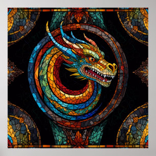 Dragon Swirl in multi gekleurd mozaïek ontwerp Poster
