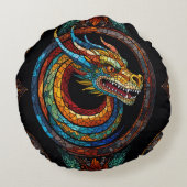 Dragon Swirl in multi gekleurd mozaïek ontwerp Rond Kussen (Achterkant)