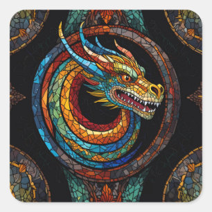 Dragon Swirl in multi gekleurd mozaïek ontwerp Vierkante Sticker