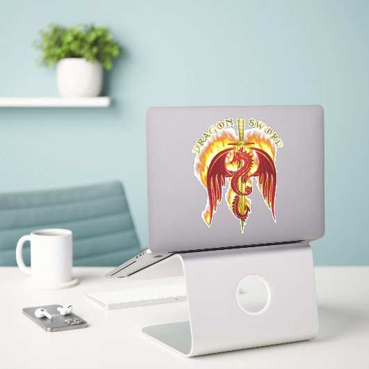 Dragon Sword Sticker (Laptop op bureau)