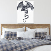 Dragon & Sword Stretched Canvas Print (Insitu (Slaapkamer))