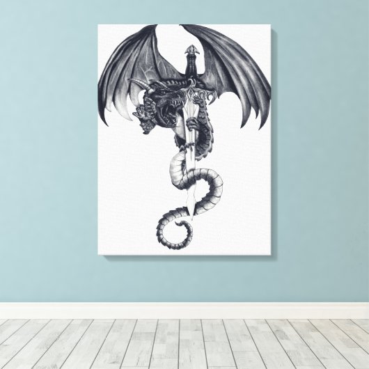 Dragon & Sword Stretched Canvas Print (Insitu (Houten vloer))