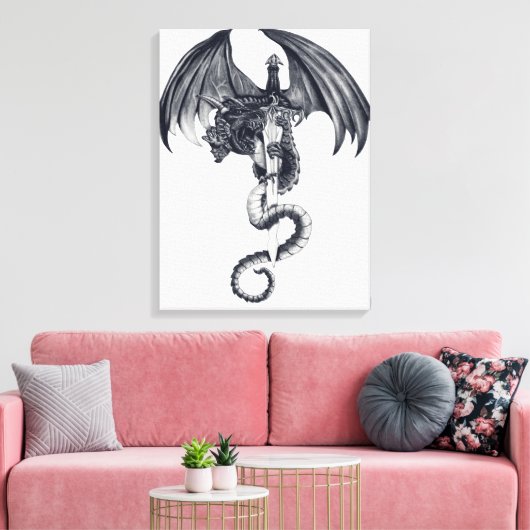 Dragon & Sword Stretched Canvas Print (Insitu (Woonkamer))