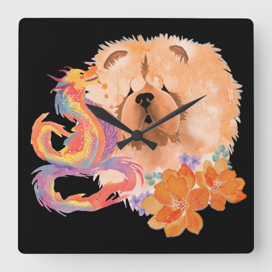 DRAGON-TALEZ CHOW Jaar van de Draak Vierkante Klok (Voorkant)