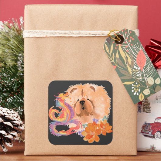 DRAGON-TALEZ CHOW Jaar van de Draak Vierkante Sticker (Feestdagen)