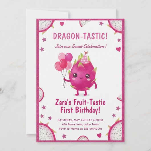 Dragon-Tastic Dragon Fruit First Birthday Kaart (Voorkant)