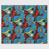 Dragon Tattoo Art in rood en blauw Cadeaupapier (Vlak)