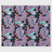 Dragon Tattoo Kunst in Paarse en Blauw Cadeaupapier (Vlak)