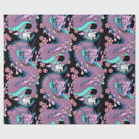 Dragon Tattoo Kunst in Paarse en Blauw Cadeaupapier (Vlak)