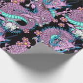 Dragon Tattoo Kunst in Paarse en Blauw Cadeaupapier (Hoek)