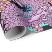 Dragon Tattoo Kunst in Paarse en Blauw Cadeaupapier (Rol Hoek)