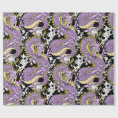Dragon Tattoo kunst in Paarse Lila en geel Cadeaupapier (Vlak)