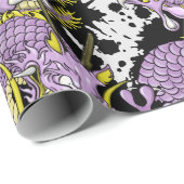 Dragon Tattoo kunst in Paarse Lila en geel Cadeaupapier (Rol Hoek)