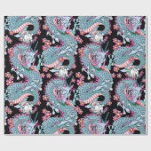 Dragon Tattoo Kunst in Roze en Perzik Melba Cadeaupapier (Vlak)