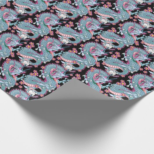 Dragon Tattoo Kunst in Roze en Perzik Melba Cadeaupapier (Hoek)