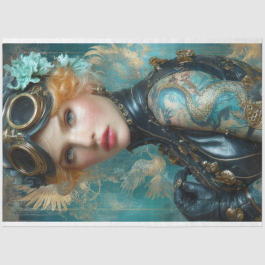 Dragon Tattoo Steampunk Girl Decoupage Papier (Voorkant)